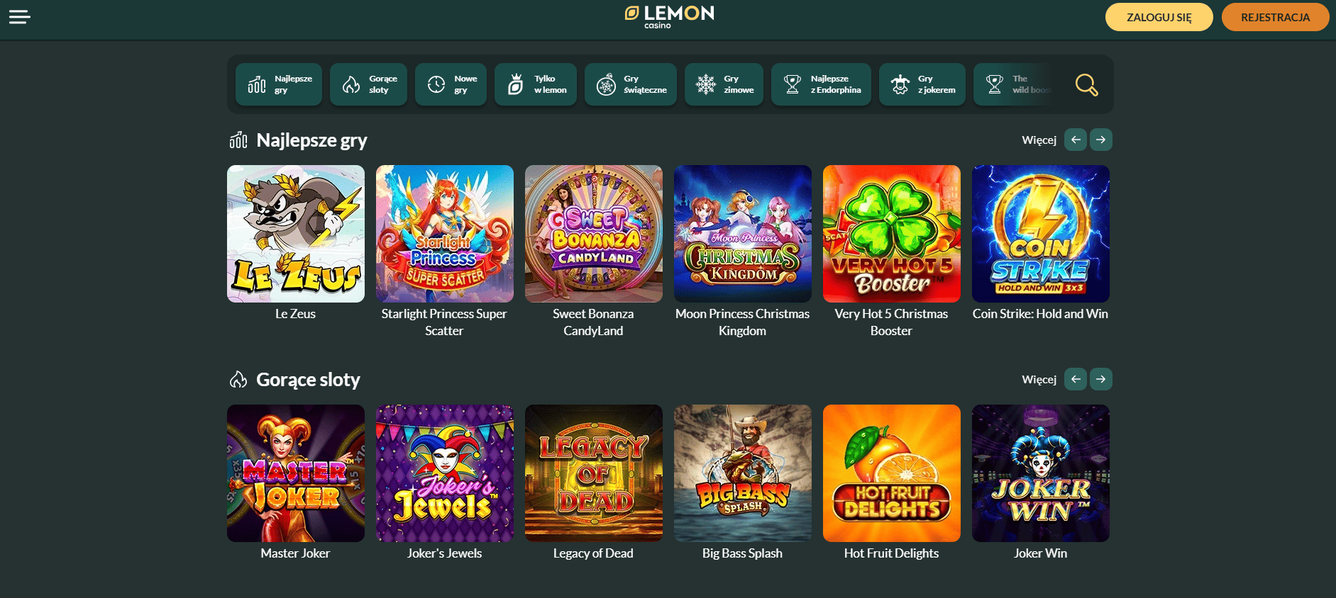 Gry kasynowe w Lemon Casino – sloty, ruletka i kasyno na żywo